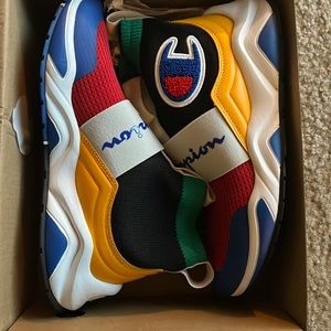 Champion multi color shoes, worn once or twice in box